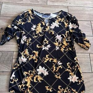 Thalia Sodi Black and Gold Floral Blouse
